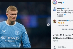 哈兰德激励队友：尽管昨晚战局失利，我们仍需振奋精神迎接挑战！